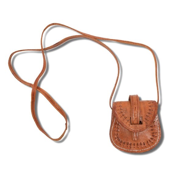 Vintage Mini Tooled Leather Shoulder Bag Purse Costa Rica Handmade Brown Travel - Picture 1 of 9